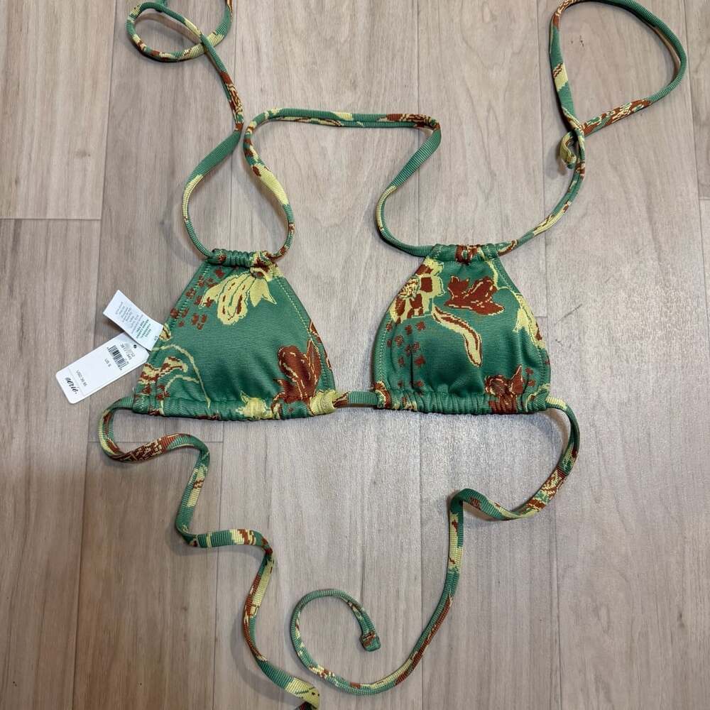 Aerie Aster Spliced Triangle Bikini Top Size S Green Floral